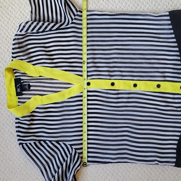 BCX Sheer Top, Size S, Long Sleeves, Striped Black&White with Yellow Detail. - Picture 7 of 12
